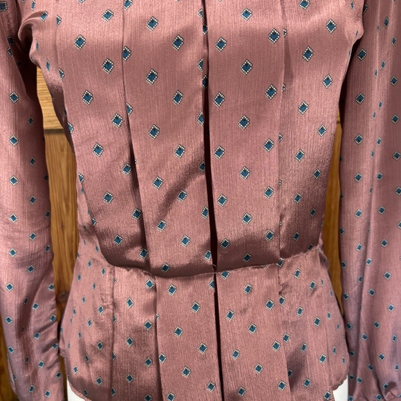 Vintage Victorian Dark Academia Top – Mauve Geometric Print Top – Long Sleeve - Picture 6 of 9